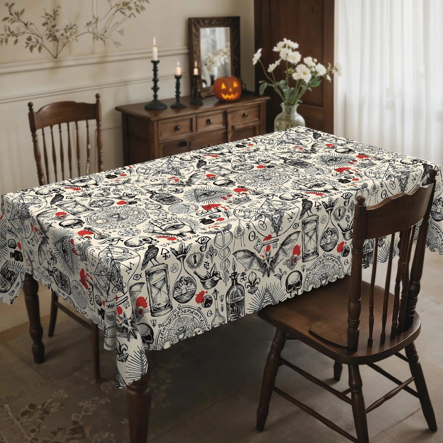 Magic Elements Witchcraft Halloween Tablecloth - Gothic Table Decoration Tablecloth-MoonChildWorld