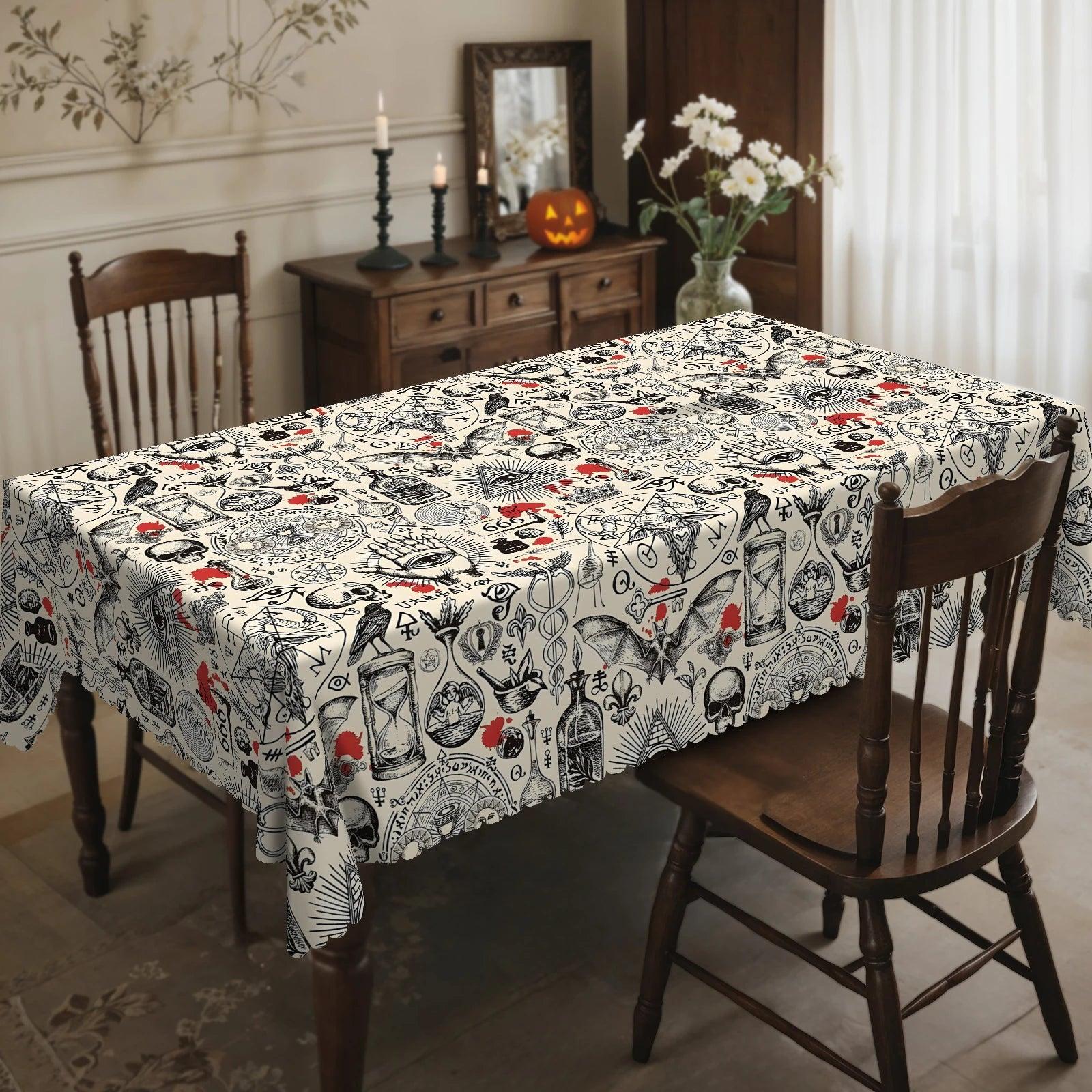 Magic Elements Witchcraft Halloween Tablecloth - Gothic Table Decoration Tablecloth-MoonChildWorld