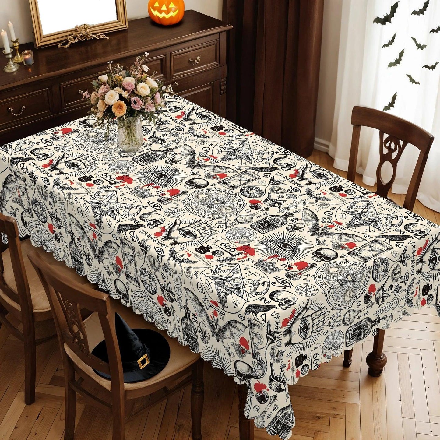 Magic Elements Witchcraft Halloween Tablecloth - Gothic Table Decoration Tablecloth-MoonChildWorld
