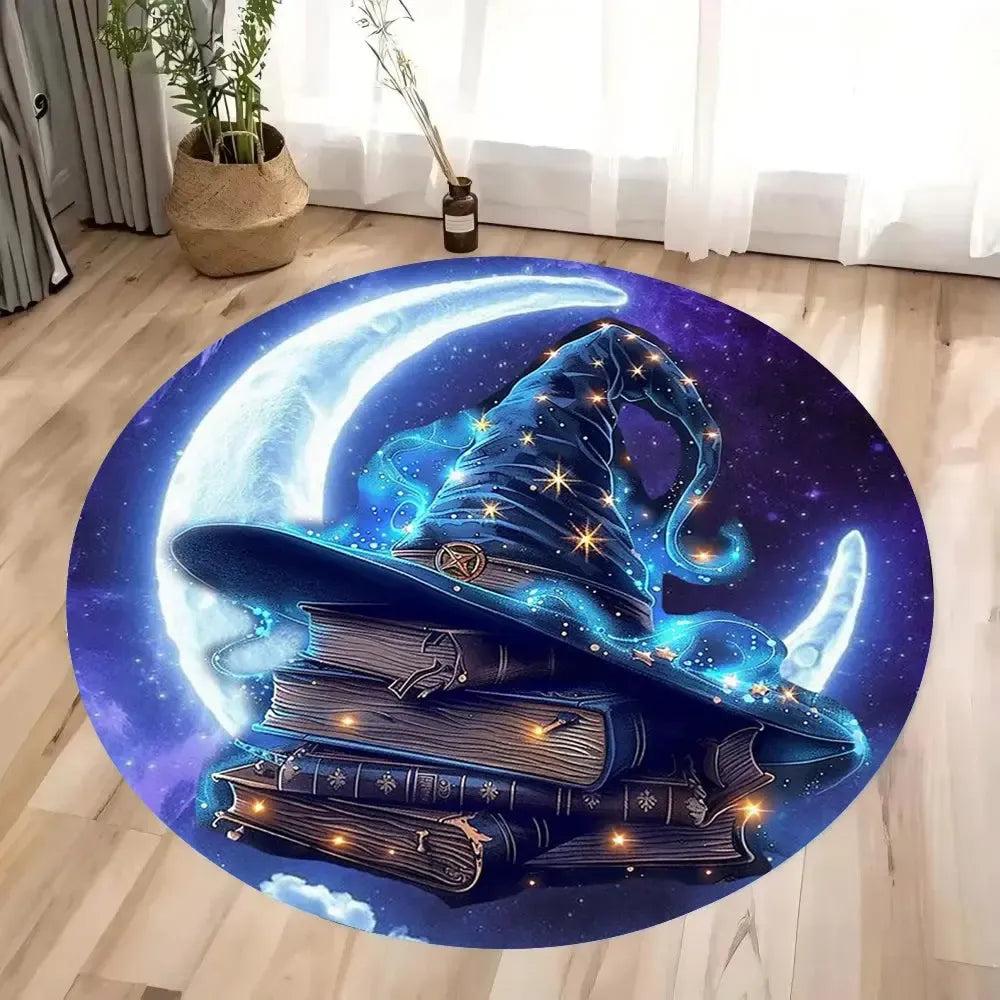 Magic Hat Witchy Circular Carpet Christmas and Halloween Witch Round Rug-MoonChildWorld