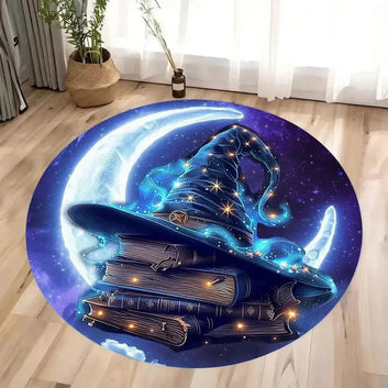Magic Hat Witchy Circular Carpet Christmas and Halloween Witch Round Rug-MoonChildWorld
