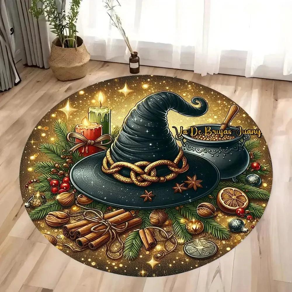 Magic Hat Witchy Circular Carpet Christmas and Halloween Witch Round Rug-MoonChildWorld