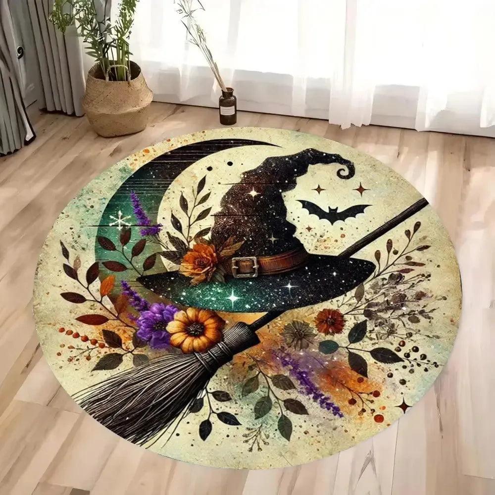 Magic Hat Witchy Circular Carpet Christmas and Halloween Witch Round Rug-MoonChildWorld