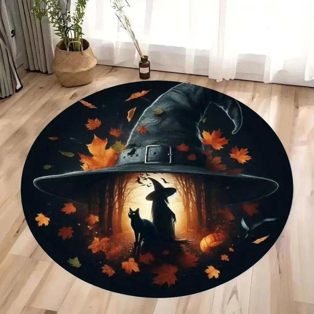 Magic Hat Witchy Circular Carpet Christmas and Halloween Witch Round Rug-MoonChildWorld