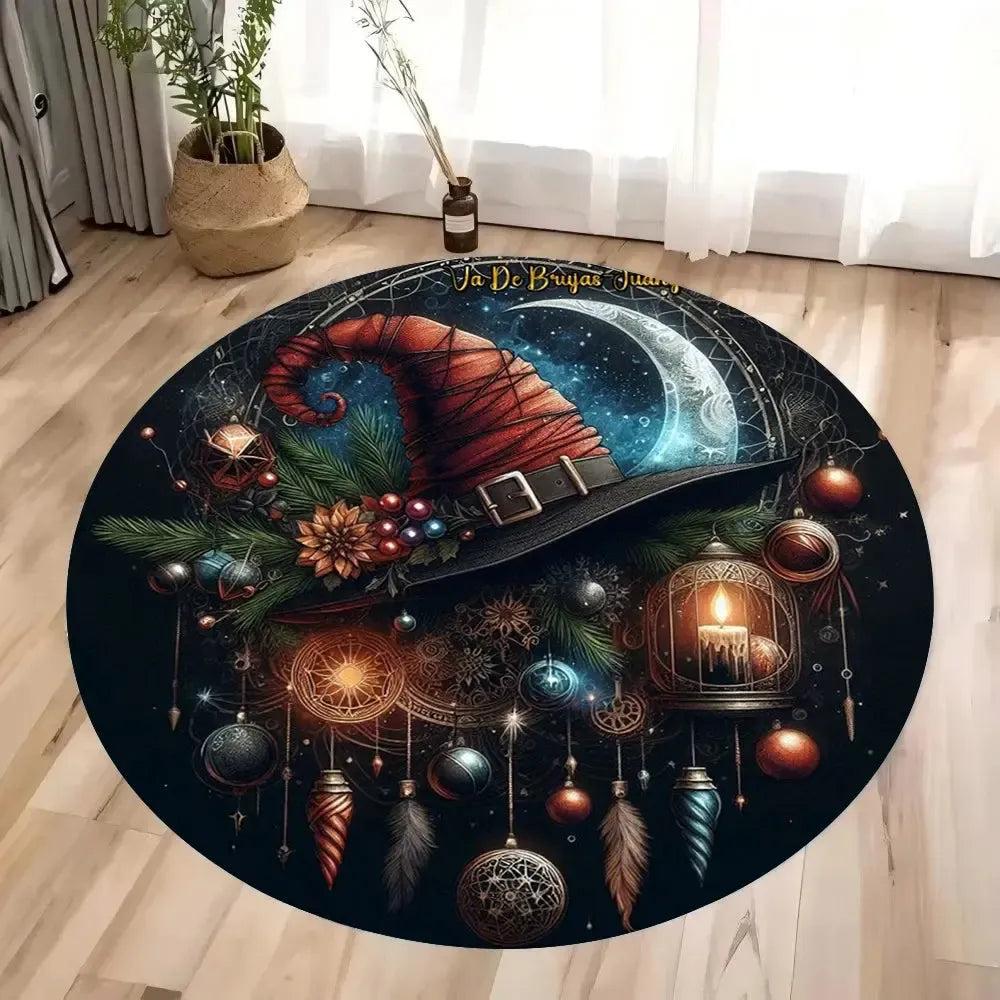 Magic Hat Witchy Circular Carpet Christmas and Halloween Witch Round Rug-MoonChildWorld