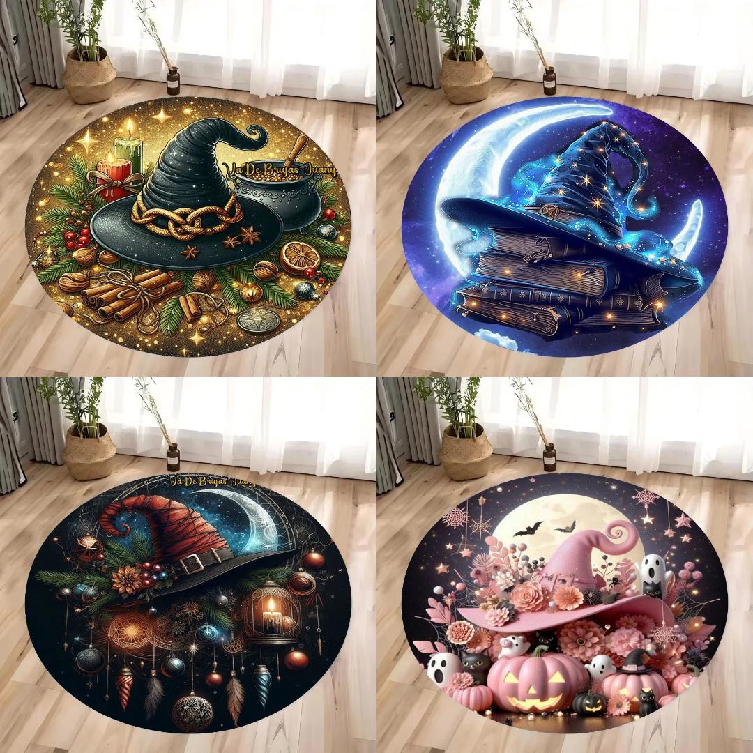 Magic Hat Witchy Circular Carpet Christmas and Halloween Witch Round Rug-MoonChildWorld