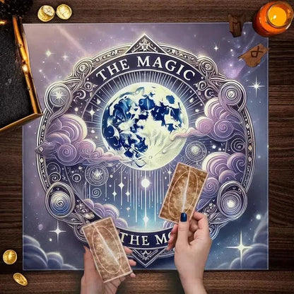 Magic Moon Tarot Tablecloth Celestial Lunar Phase Wicca Altar Cloth for Divination Spiritual Rituals & Tarot Reading-MoonChildWorld