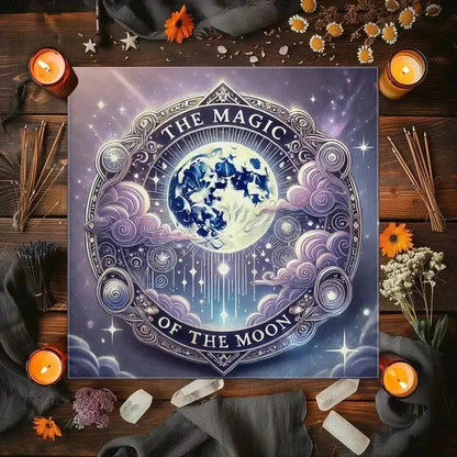 Magic Moon Tarot Tablecloth Celestial Lunar Phase Wicca Altar Cloth for Divination Spiritual Rituals & Tarot Reading-MoonChildWorld