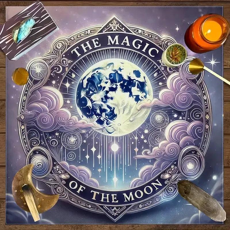 Magic Moon Tarot Tablecloth Celestial Lunar Phase Wicca Altar Cloth for Divination Spiritual Rituals & Tarot Reading-MoonChildWorld