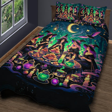 Magic Moon Witches Quilt Bedding Set for Wicca Home Decor-MoonChildWorld
