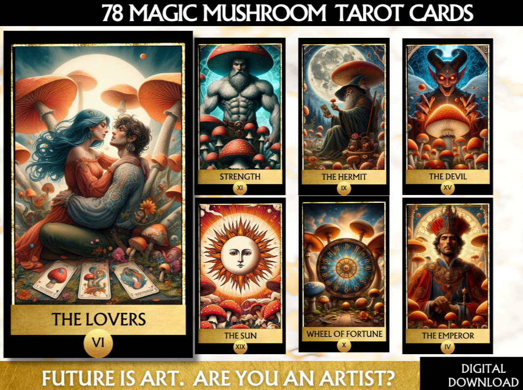 78 Magic Mushroom Full Deck Tarot Cards-MoonChildWorld