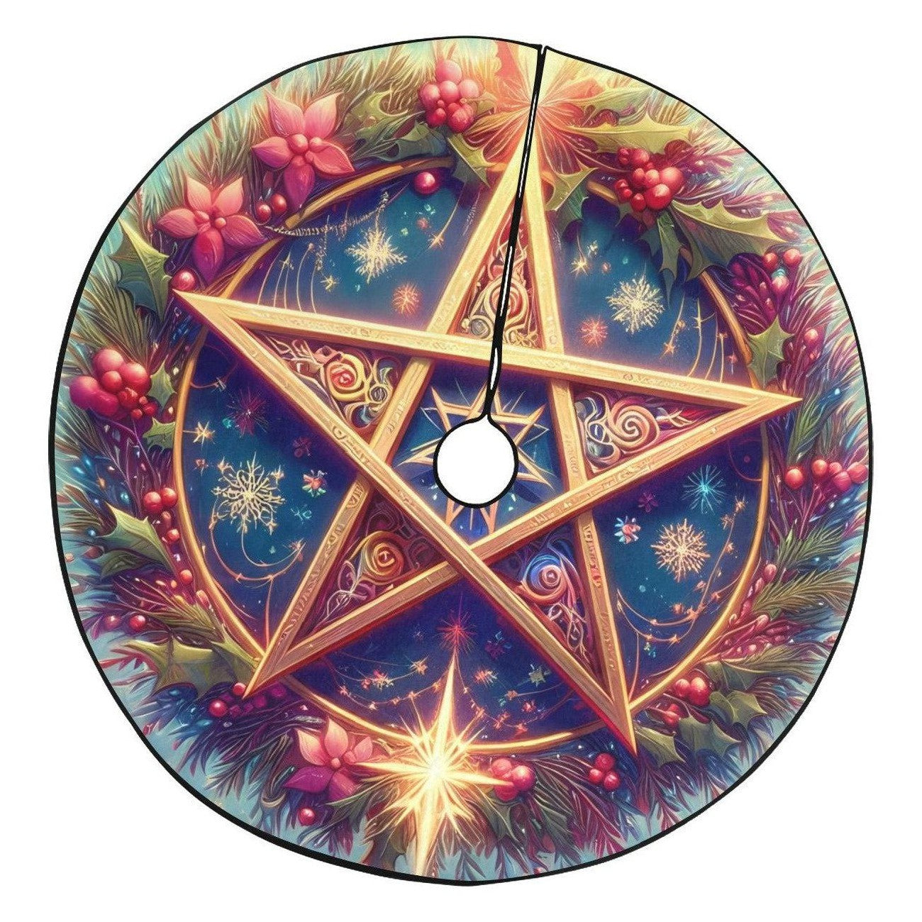 Magic Pentacle Wicca Pagan Christmas Tree Skirt for Yule Decor-MoonChildWorld