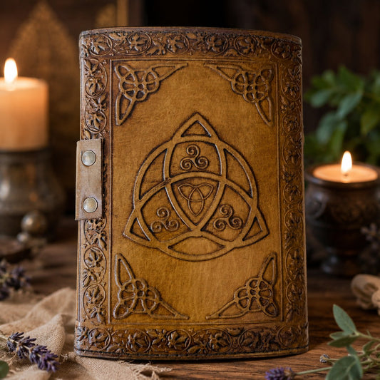 Magic Pentagram Leather Journal – Handmade Wiccan Book of Shadows Witch Notebook – leather journal, back cover view