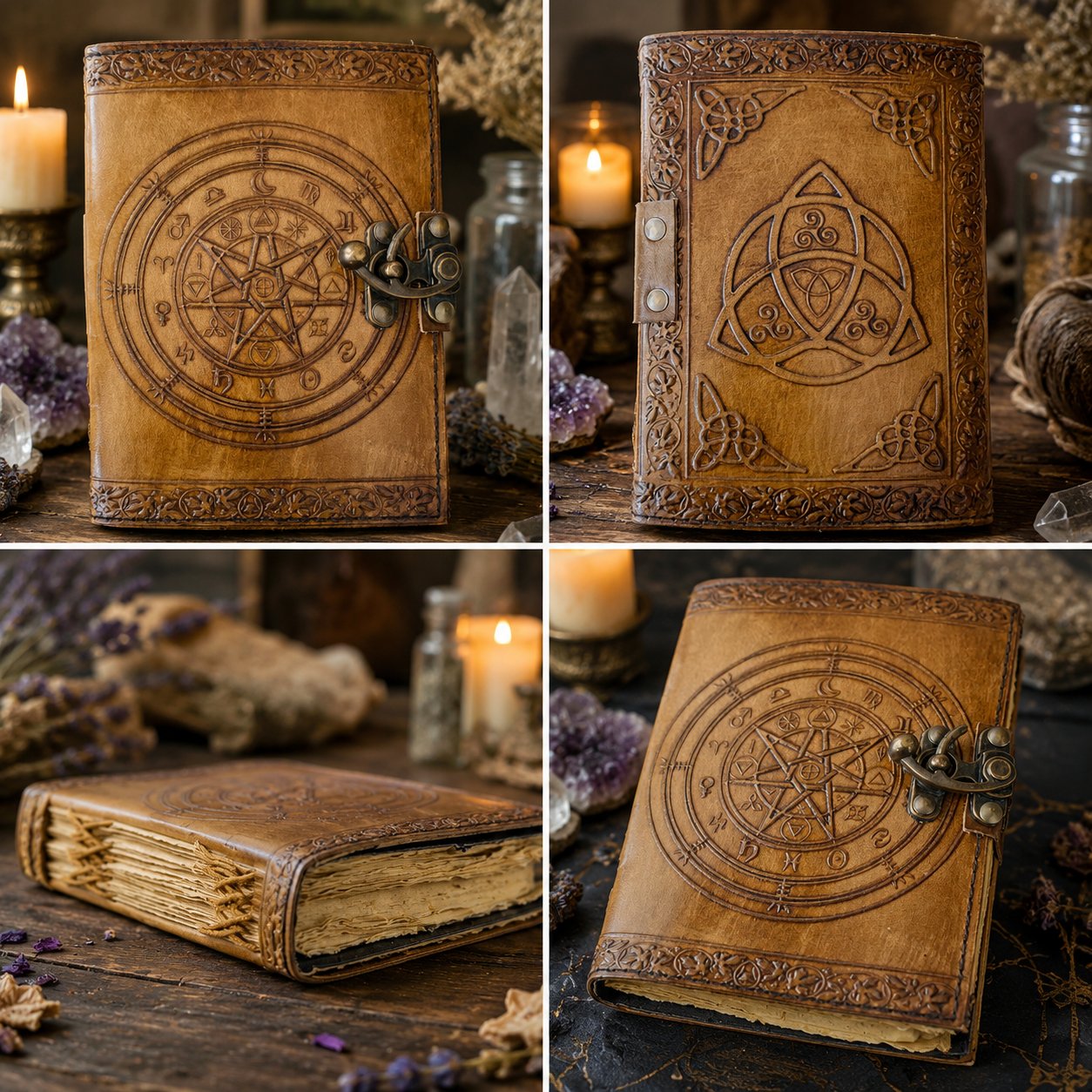 Magic Pentagram Leather Journal – Handmade Wiccan Book of Shadows Witch Notebook-MoonChildWorld