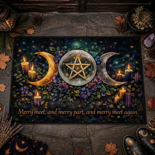 Magic Pentagram & Triple Moon Doormat – Pagan Spiritual Welcome Mat for Wiccan Home Decor_mockup_3.webp