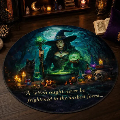 Magic Witch Halloween Round Rug Gothic Skull Black Cat Carpet for Halloween Home Decor_mockup_3.webp