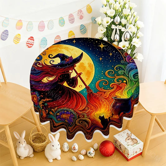 Magic witch round tablecloth with bright witchy table decor