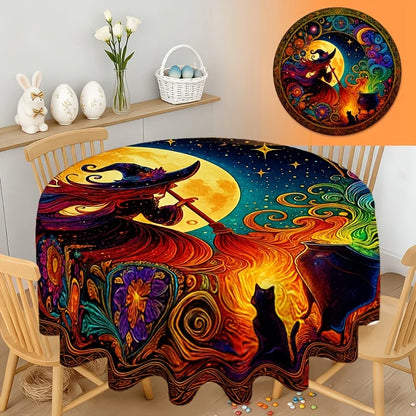 Magic witch round tablecloth with bright witchy table decor