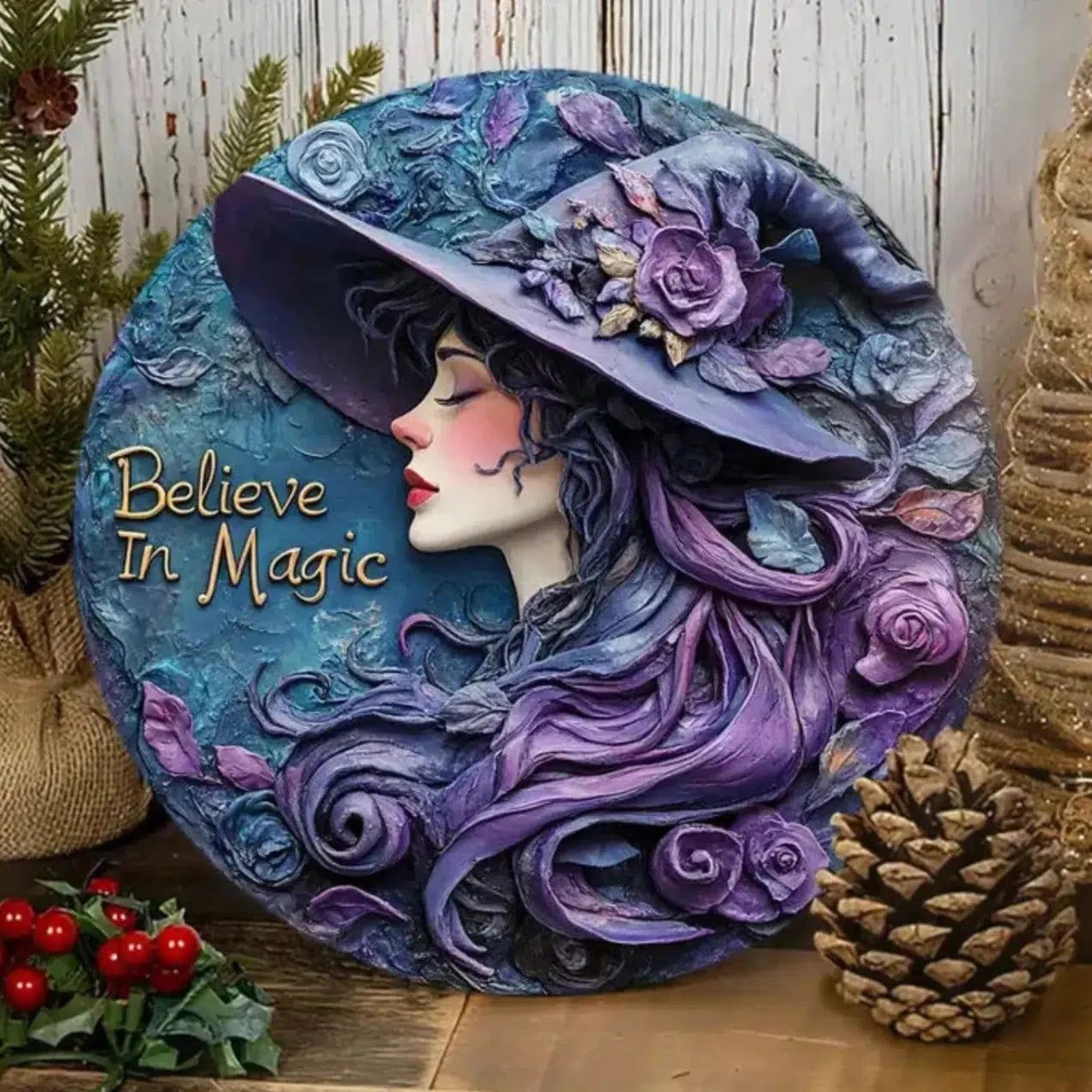 Magic Witch Wall Art Wiccan Christmas Metal Sign for Pagan Yule Home Decorations-MoonChildWorld