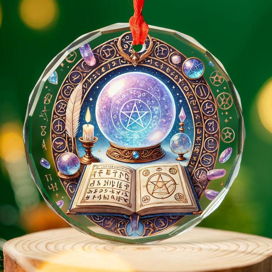 Magic book Crystal ball Witchy Glass Ornament Wicca Christmas Ornament-MoonChildWorld