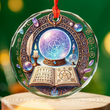 Magic book Crystal ball Witchy Glass Ornament Wicca Christmas Ornament-MoonChildWorld