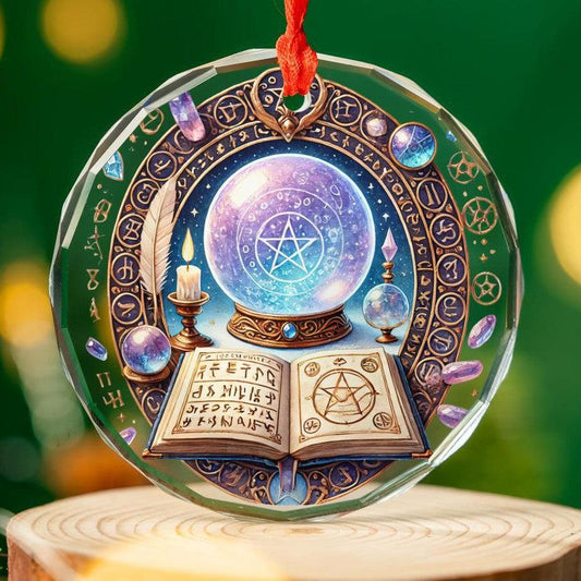Magic book Crystal ball Witchy Glass Ornament Wicca Christmas Ornament-MoonChildWorld