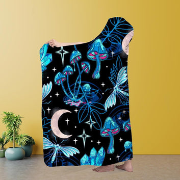 Magic mushroom moon hooded blanket