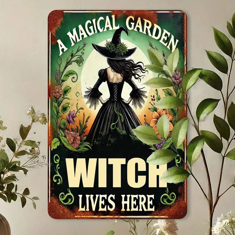 Magical Garden Witchy Metal Sign Witch Wall Art Halloween Welcome Sign-MoonChildWorld