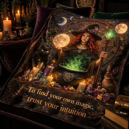 Magical Witch Blanket with Black Cat, Rabbit for Wiccan Home Decor_mockup_3.webp