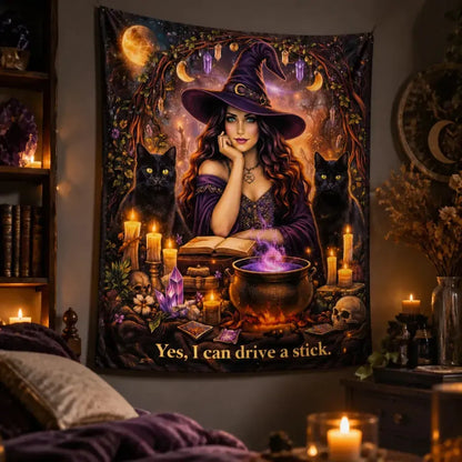 Magical Witch Tapestry with Black Cats - Witchy Wall Hanging for Halloween_mockup_3.webp