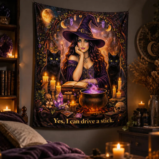 Magical Witch Tapestry with Black Cats - Witchy Wall Hanging for Halloween_mockup_3.webp