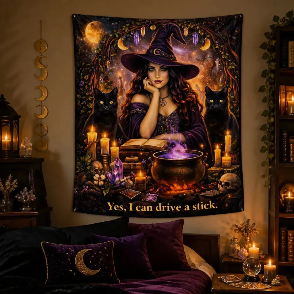 Magical Witch Tapestry with Black Cats - Witchy Wall Hanging for Halloween_mockup_1.webp