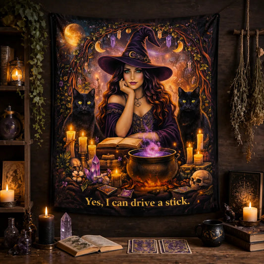 Magical Witch Tapestry with Black Cats - Witchy Wall Hanging for Halloween_mockup_2.webp