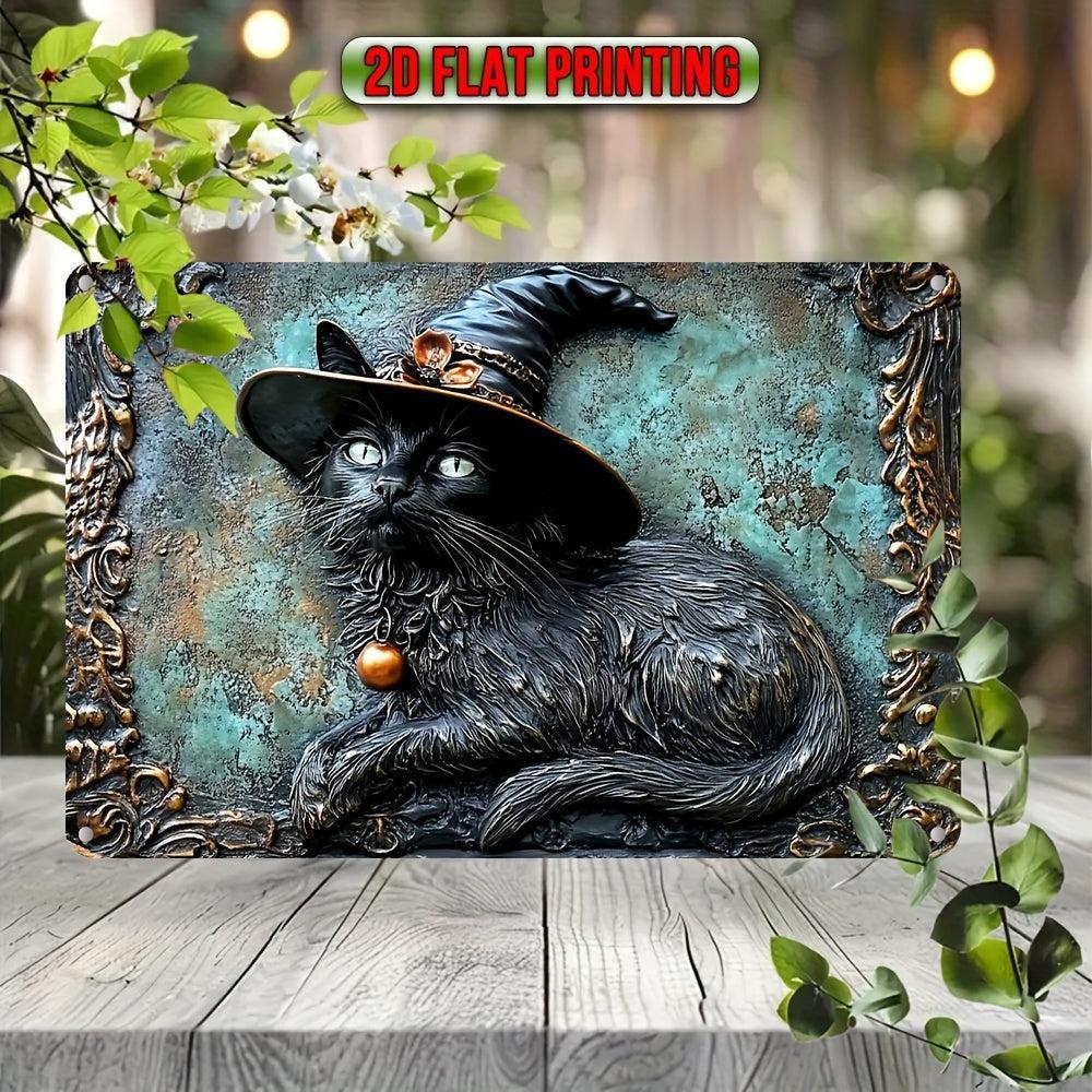 Magician Cat Wall Sign Witchy Black Cat Metal Sign for Halloween Decor-MoonChildWorld