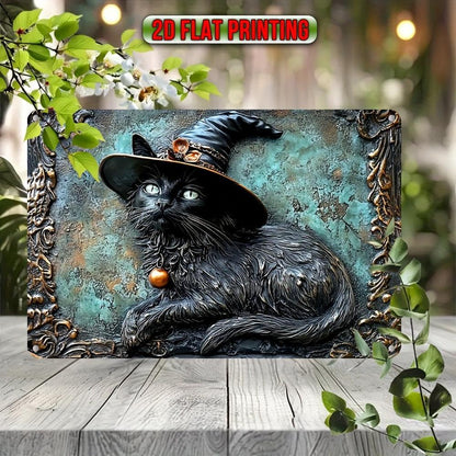 Magician Cat Wall Sign Witchy Black Cat Metal Sign for Halloween Decor-MoonChildWorld