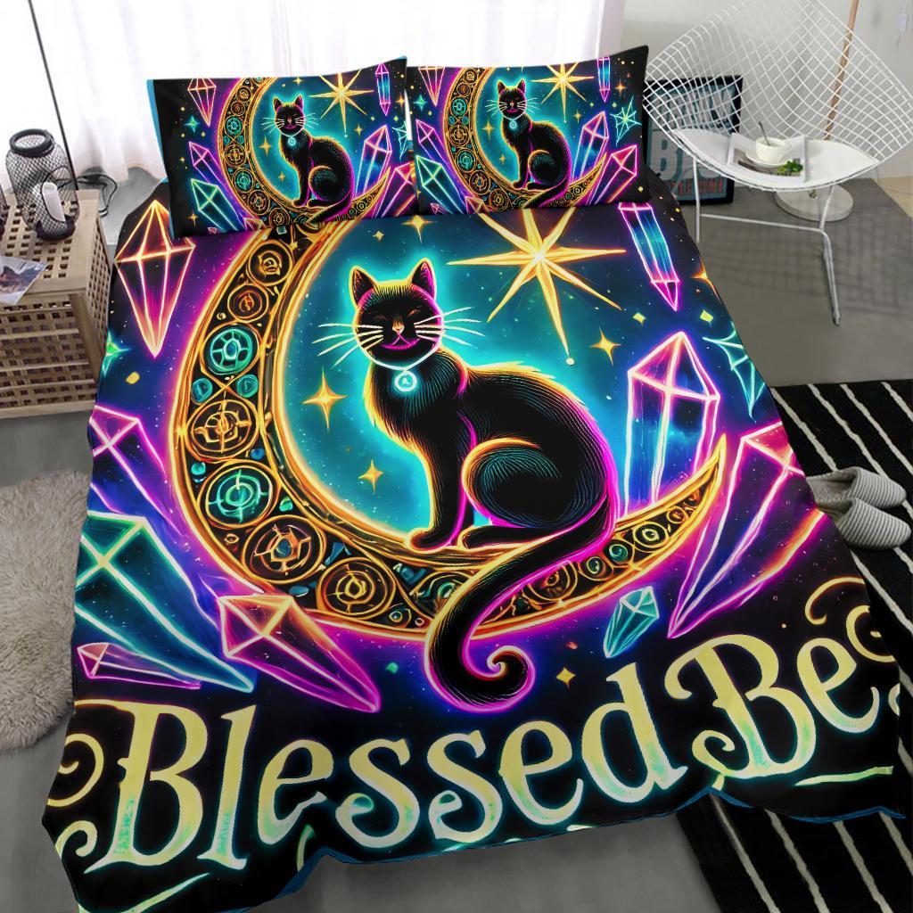 Magick Crystal Moon Black Cat Wicca Bedding Set Witchy Home Decor-MoonChildWorld