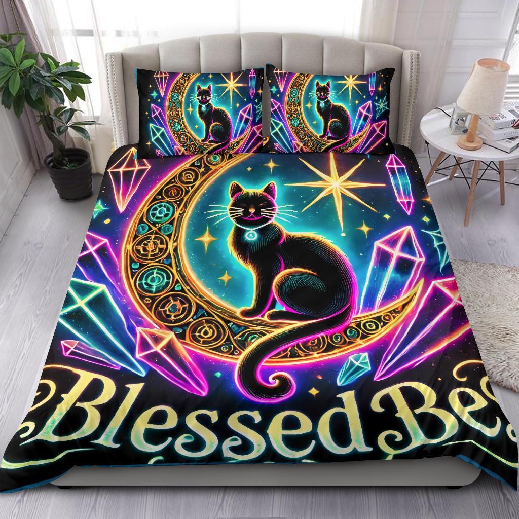Magick Crystal Moon Black Cat Wicca Bedding Set Witchy Home Decor-MoonChildWorld