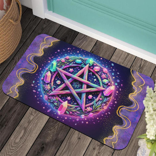 Magick Crystal Pentacle Wicca Doormat for Pagan Decor - Witchy Pentagram Doormat-MoonChildWorld