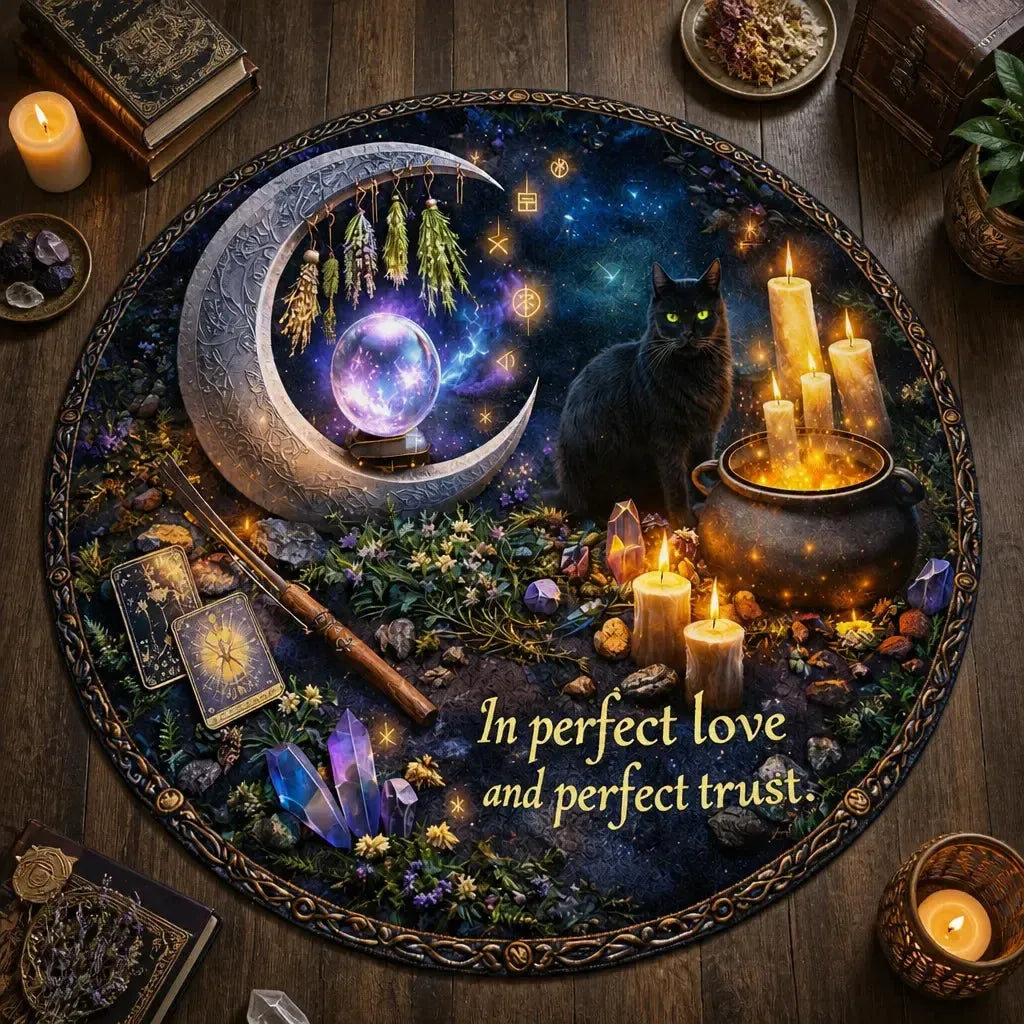 Magick Moon Wicca Round Rug Witchy Black Cat Halloween Carpet Gothic Home Decor_mockup_2.webp
