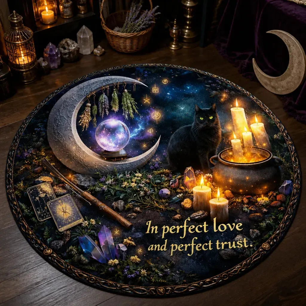 Magick Moon Wicca Round Rug Witchy Black Cat Halloween Carpet Gothic Home Decor_mockup_3.webp