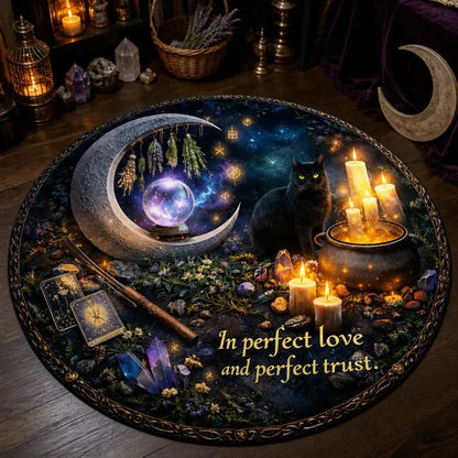 Magick Moon Wicca Round Rug Witchy Black Cat Halloween Carpet Gothic Home Decor_mockup_3.webp