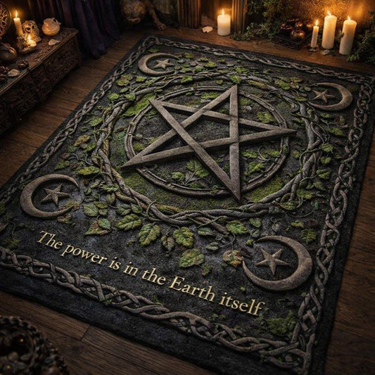 Magick Pentacle Area Rug – Wicca Pentagram & Moon Carpet for Pagan Decor-MoonChildWorld