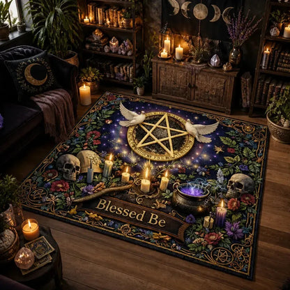 Magick Pentacle Wiccan Area Rug – Witch Cauldron Carpet Halloween Home Decor_mockup_1.webp