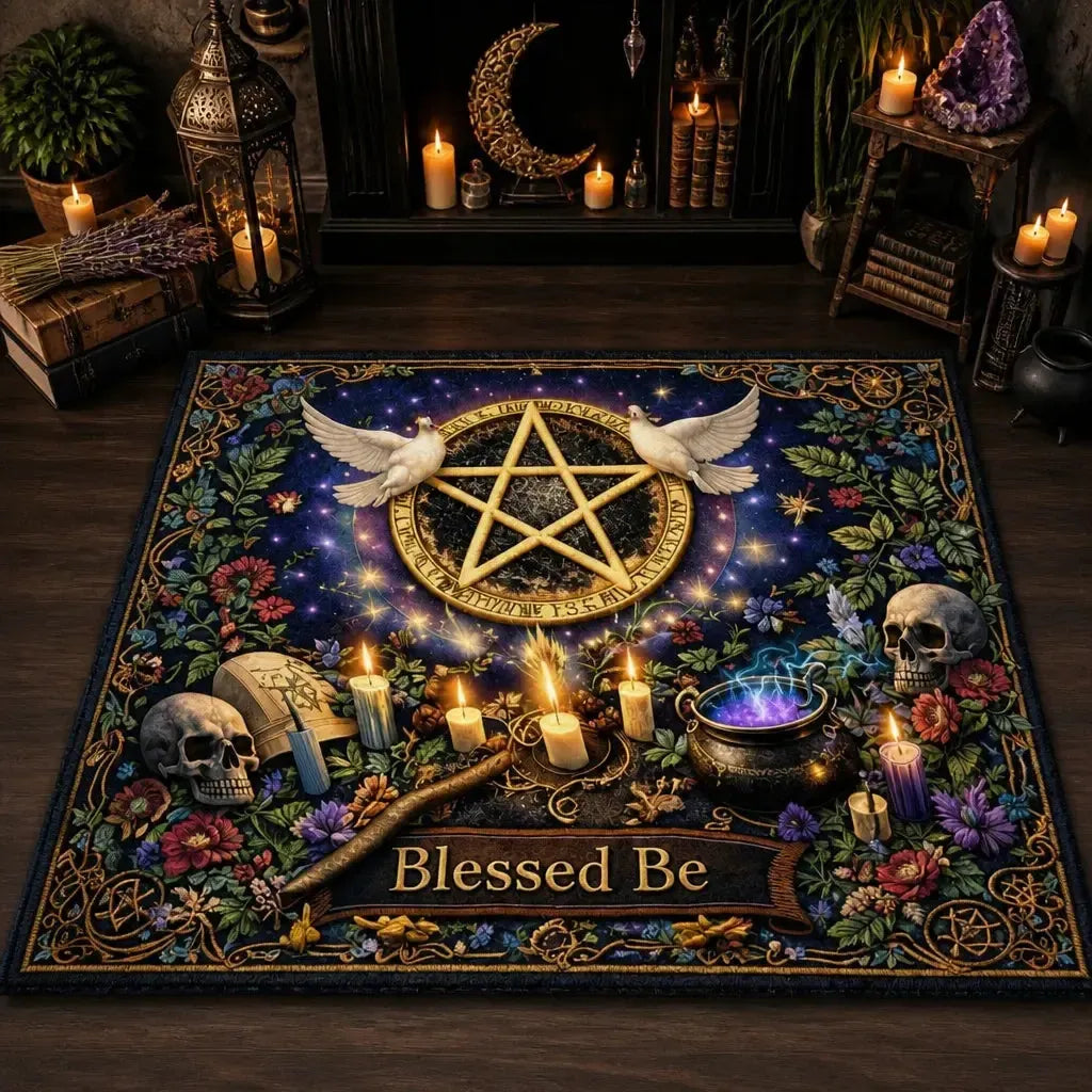 Magick Pentacle Wiccan Area Rug – Witch Cauldron Carpet Halloween Home Decor_mockup_2.webp