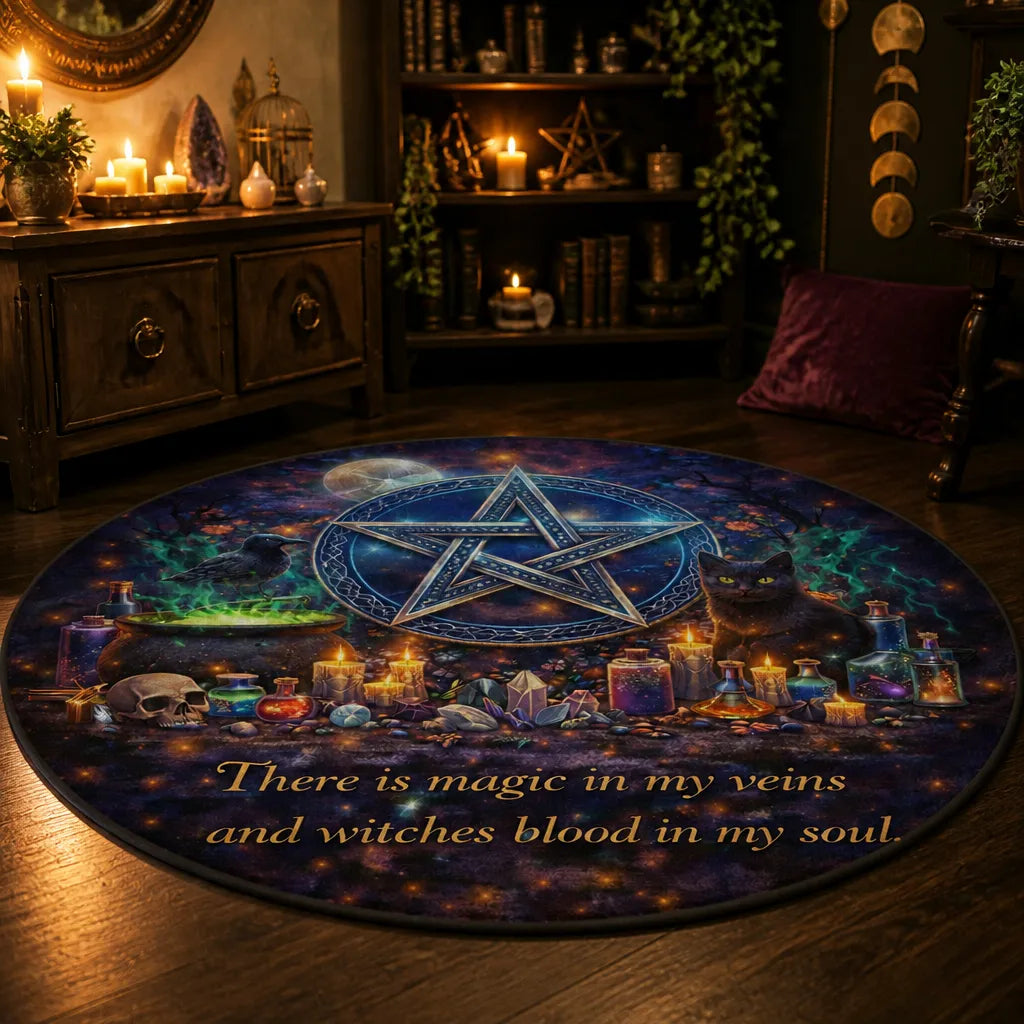 Magick Pentacle Wiccan Round Rug - Gothic Halloween Carpet for Witch Home Decor_mockup_1.webp