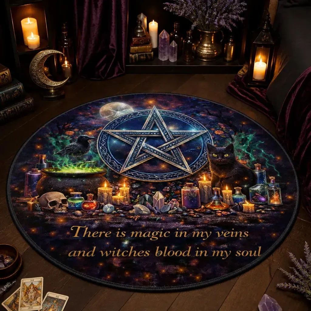 Magick Pentacle Wiccan Round Rug - Gothic Halloween Carpet for Witch Home Decor_mockup_3.webp
