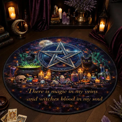 Magick Pentacle Wiccan Round Rug - Gothic Halloween Carpet for Witch Home Decor_mockup_3.webp