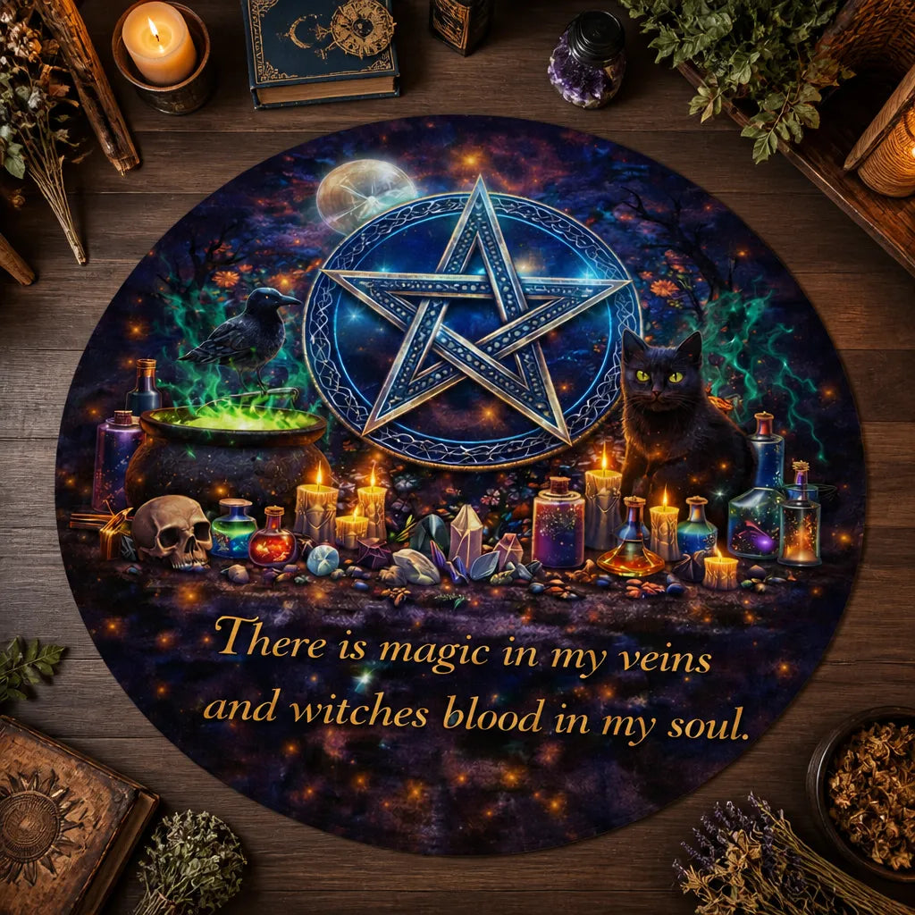 Magick Pentacle Wiccan Round Rug - Gothic Halloween Carpet for Witch Home Decor_mockup_2.webp