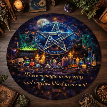 Magick Pentacle Wiccan Round Rug - Gothic Halloween Carpet for Witch Home Decor_mockup_2.webp