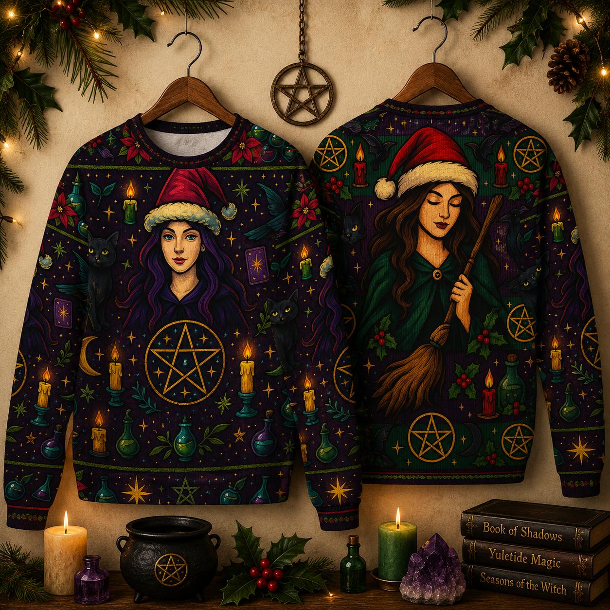 Magick Pentacle Witchy Christmas Sweater Wicca Yule Sweatshirt-MoonChildWorld
